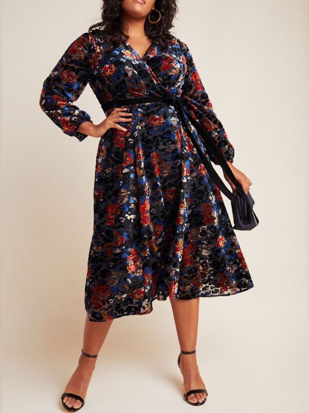 Hutch Anthropologie Velvet Burnout Floral Wrap Midi Dress Romantic Whimsical 1X